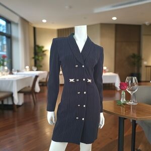 Vintage 80s Joseph Ribkoff Pinstripe Blazer Dress Navy Power Suit Canada